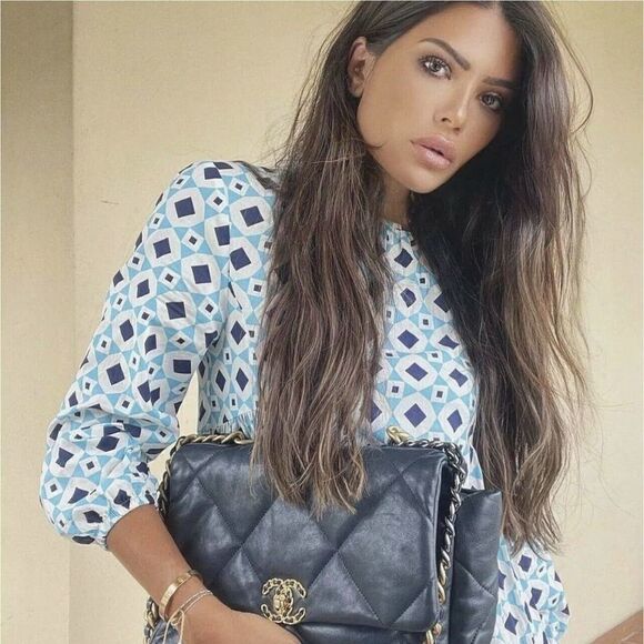 ZARA Print Dress Blue Geometry Print Long Sleeves - Picture 3 of 13